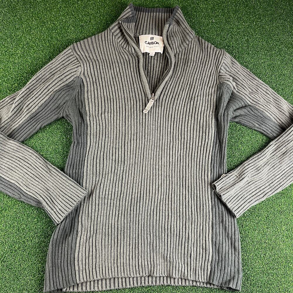 Vintage Carbon Gray Ribbed Quarter Zip Pullover Sweater Sz L